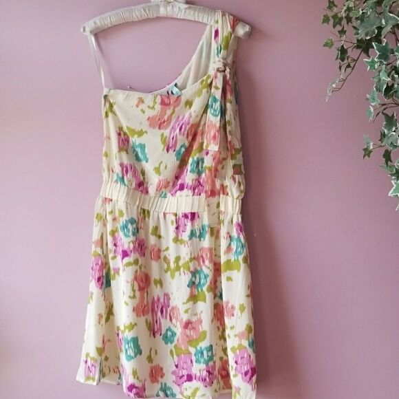 SILK Grecian Style Water Color One Shoulder Dress By Jaloux Yellow with  pattern - Picture 1 of 8